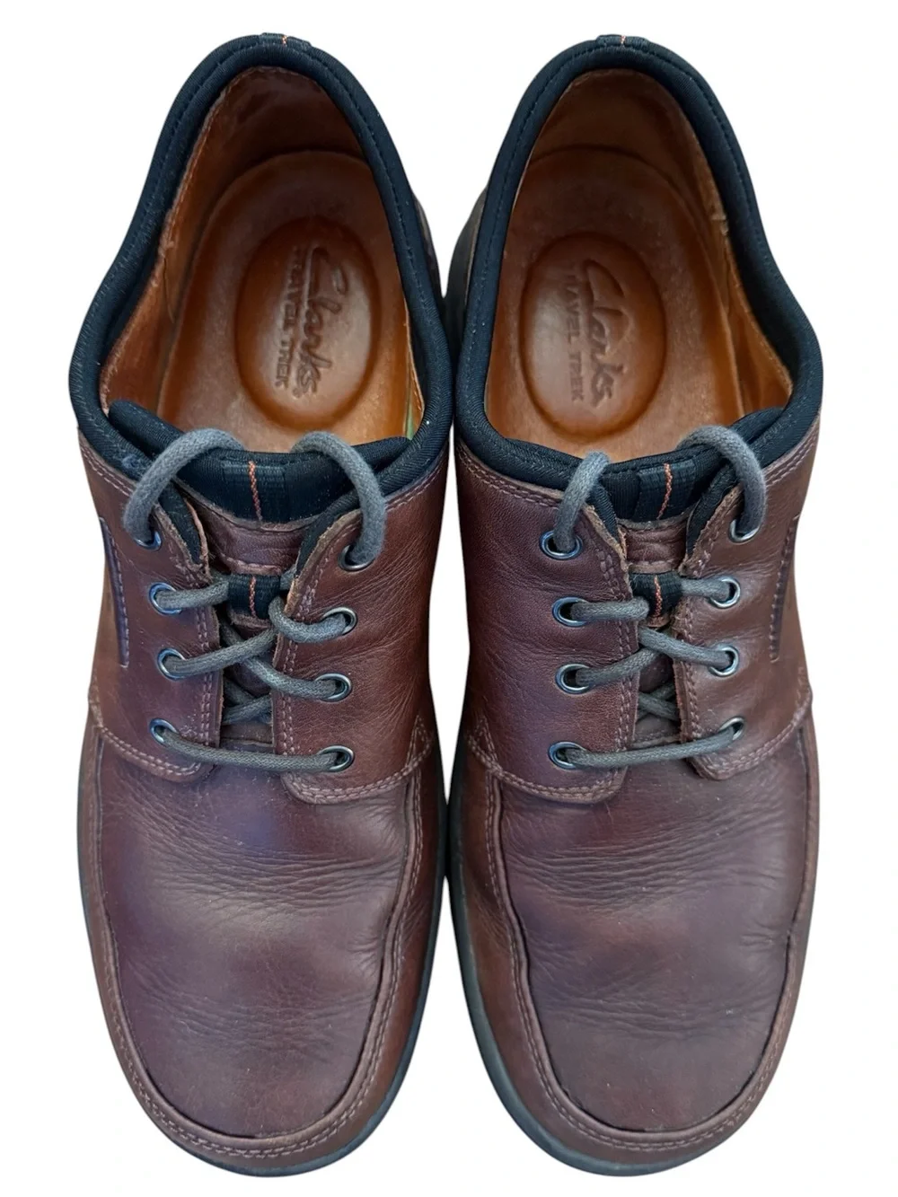 Clarks Travel Trek Men’s 10 Brown Leather Walking Comfort Oxford Shoes